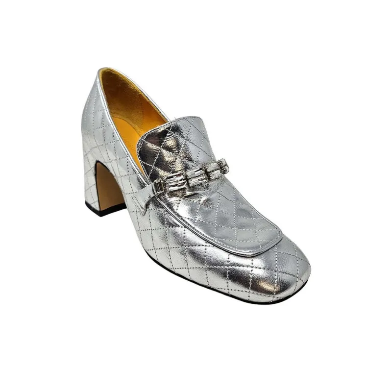 MADISON MAISON Chunky Heel High Heels 7.5cm Women's Silver-1