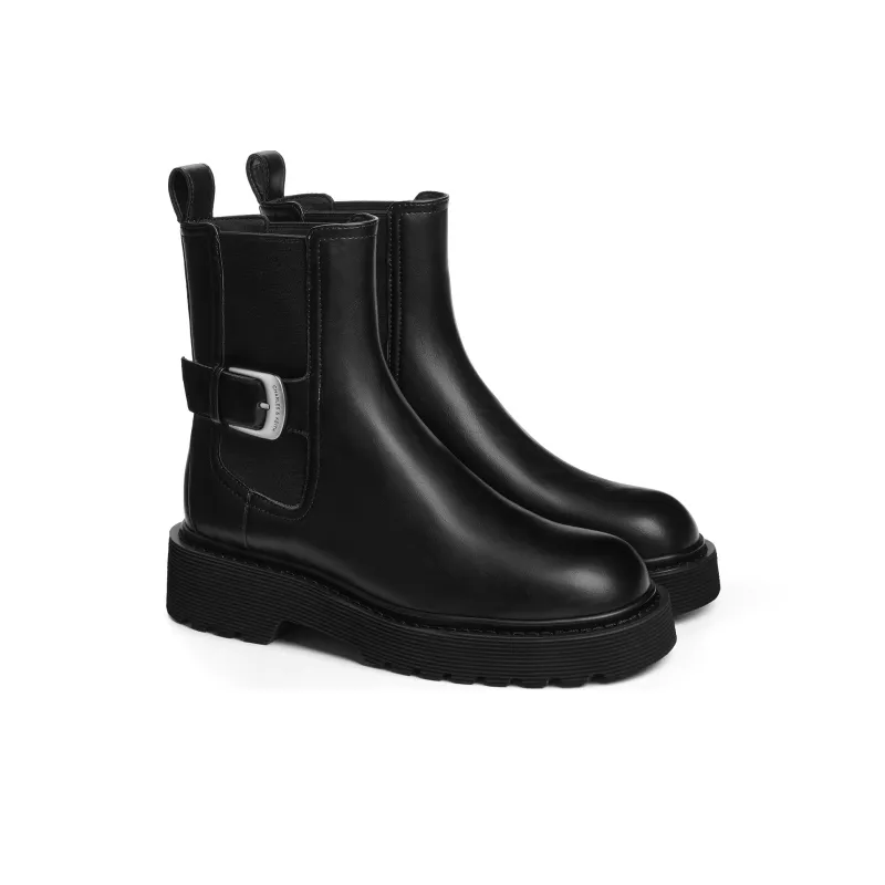 CHARLES&KEITH Small CK Ankle Boots 4.3cm Women's Black/Dark Brown Dark Brown/Chalk White-1