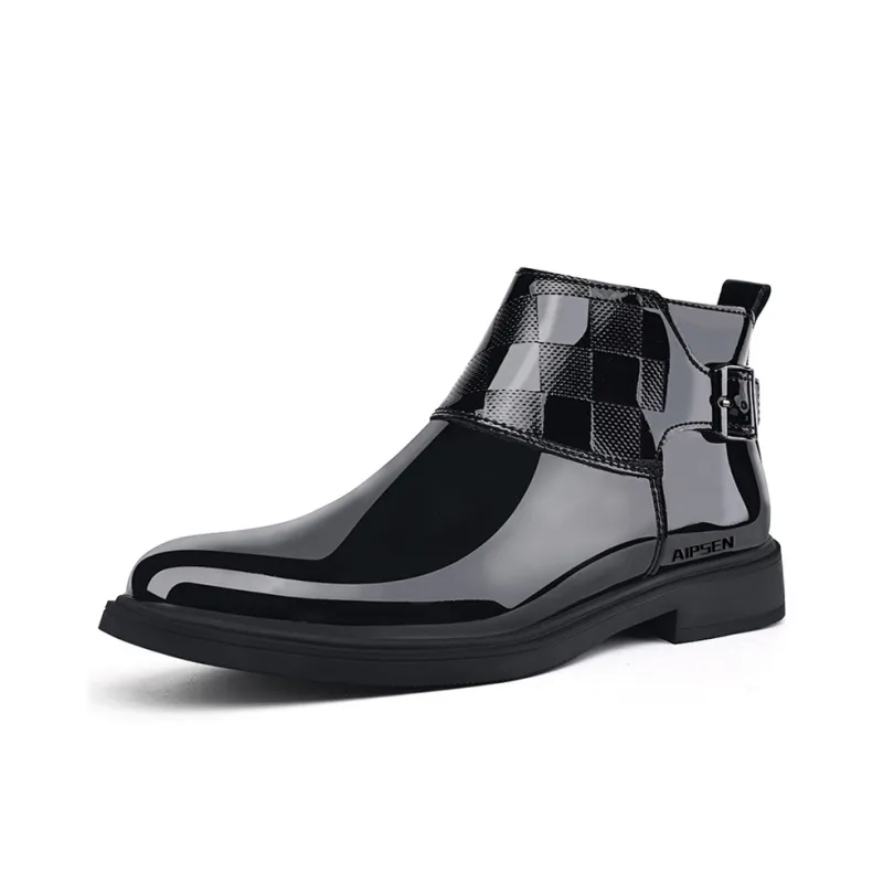 AIPSEN Ankle Boots Men's Black Plaid-1