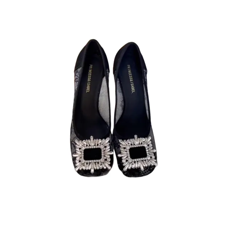 Princess & Isabel Flared Heel High Heels 8.5cm Women's Black-3