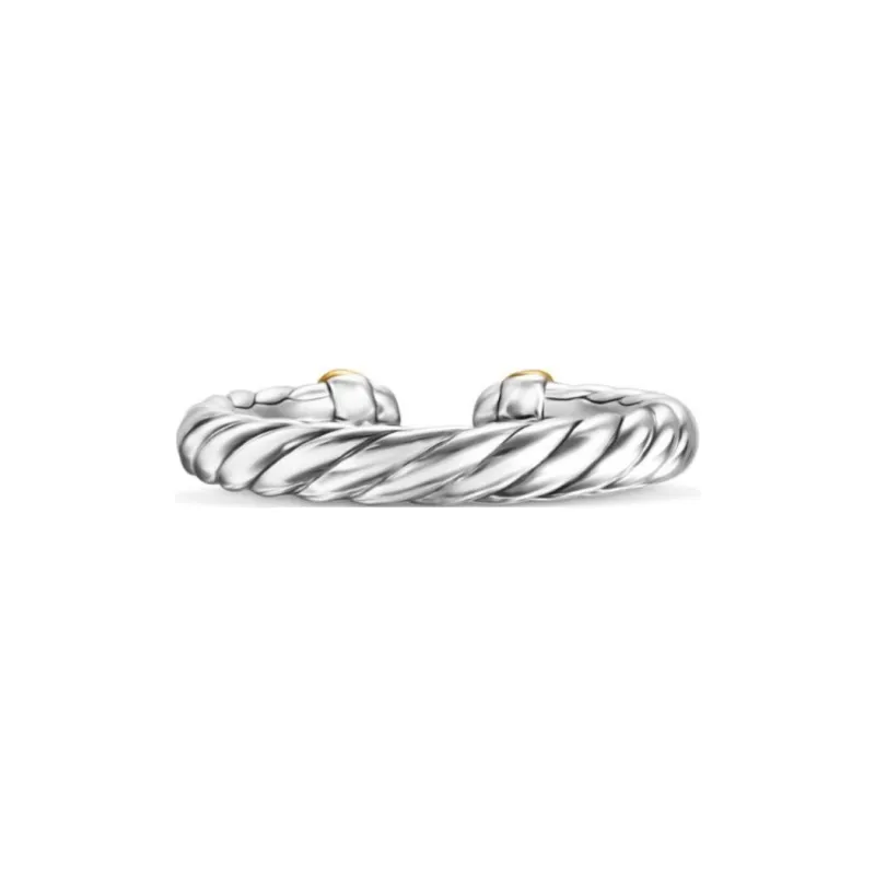 David Yurman 14kt Yellow Gold And Sterling Silver Petite Cable Ring 3.4mm-2