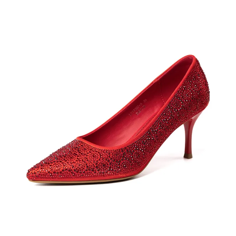 LAORENTOU Slim Heel High Heels 7cm Women's Red-1