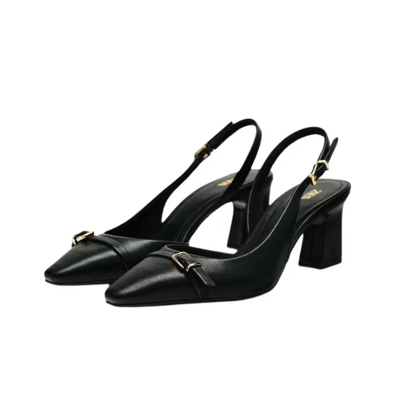 ZARA Chunky Heel High Heels Women's Black-1