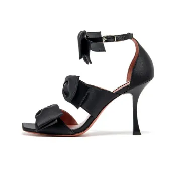 SHOESZOOO French Silk Slim Heel Strap Sandals 9cm Women's Black