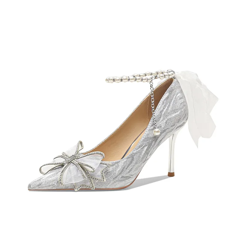 MCKP Slim Heel High Heels 8cm Women's Silver-1