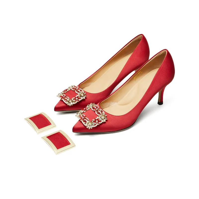 Lazi Slim Heel High Heels 6.8cm Women's Red-1