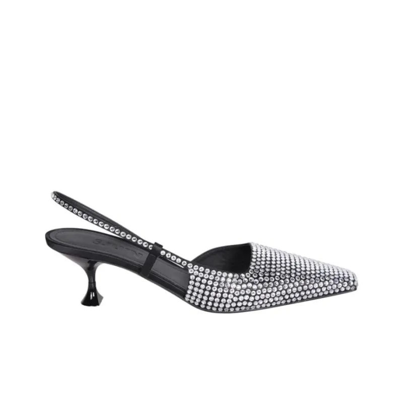 3JUIN Slim Heel High Heels 6.5cm Women's Black Silver-1