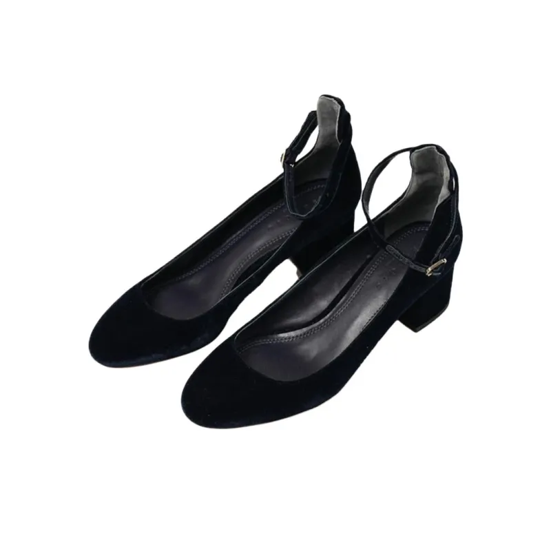 Sandro Chunky Heel High Heels Women's Dark Blue-2