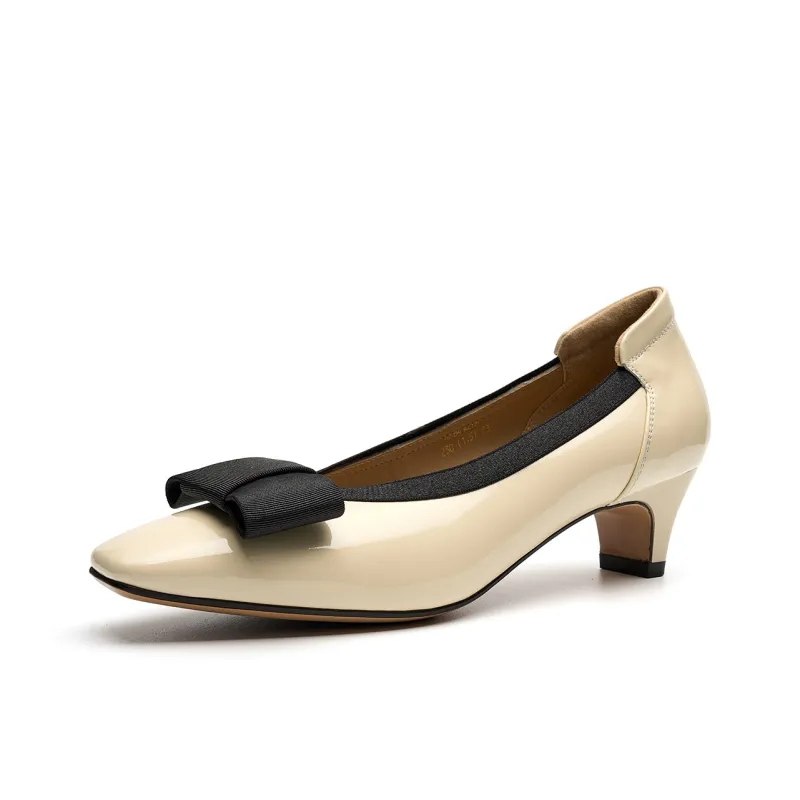 EBLAN Chunky Heel High Heels Women's Beige-1