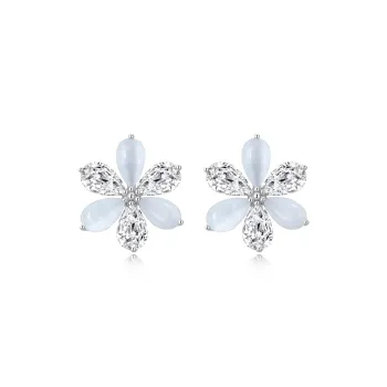 OUBI.YABI 925 Sterling Silver White Gold Plated Zircon+Cat's Eye Stud Earrings Women's