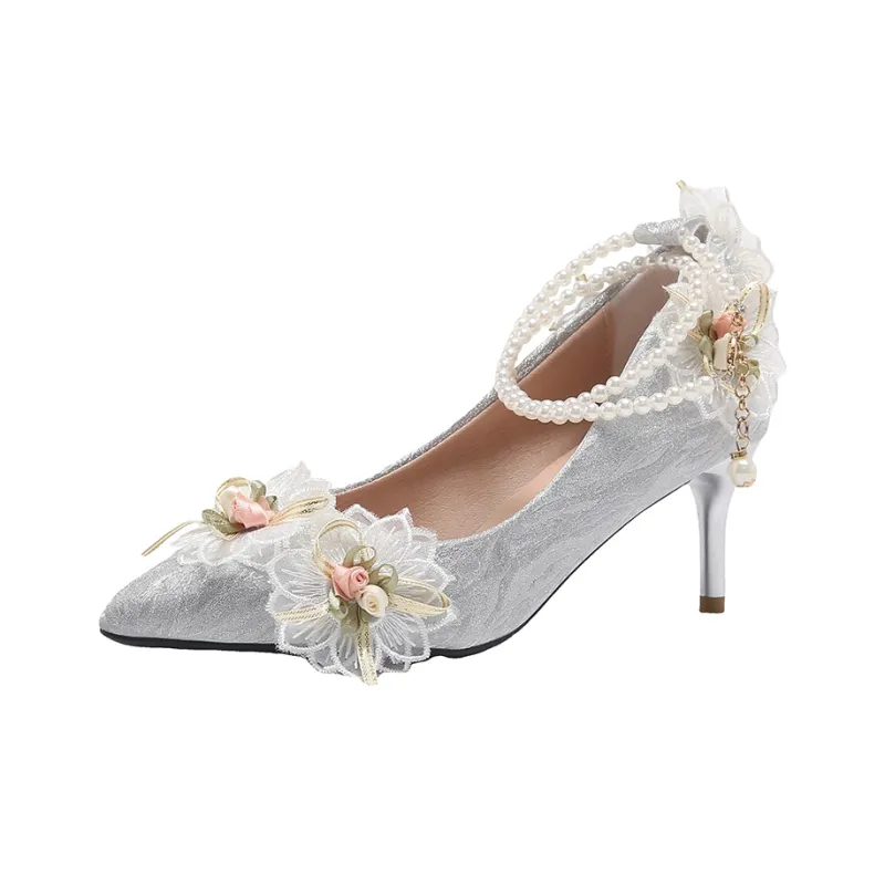 Take The Qin Slim Heel High Heels 8cm Women's Silver Gift Packs-2