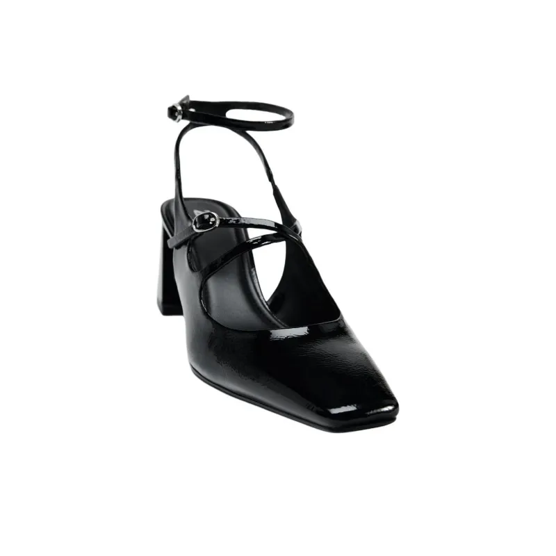 ZARA Chunky Heel High Heels 7cm Women's Black-3
