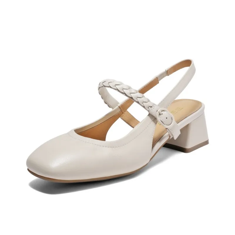 BELLE Block Heel High Heels 4cm Women's Ecru Apricot-1