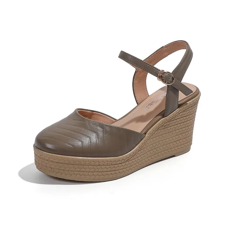Mulinsen Wedge Heel High Heels 8.5cm Women's Khaki-1