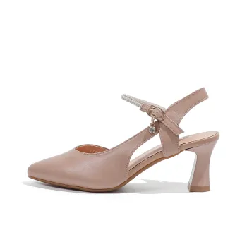 Mulinsen Chunky Heel High Heels 6.5cm Women's Nude