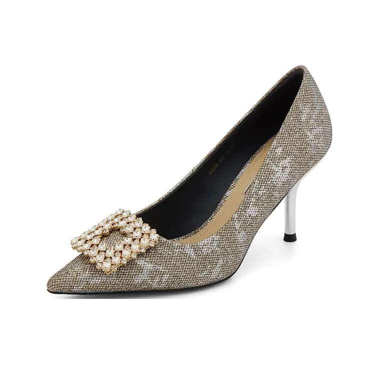 73Hours Golden Years Box Slim Heel High Heels 8cm Women's Gold Silver-2