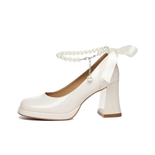 DAPHNE Chunky Heel High Heels 8cm Women's Ecru