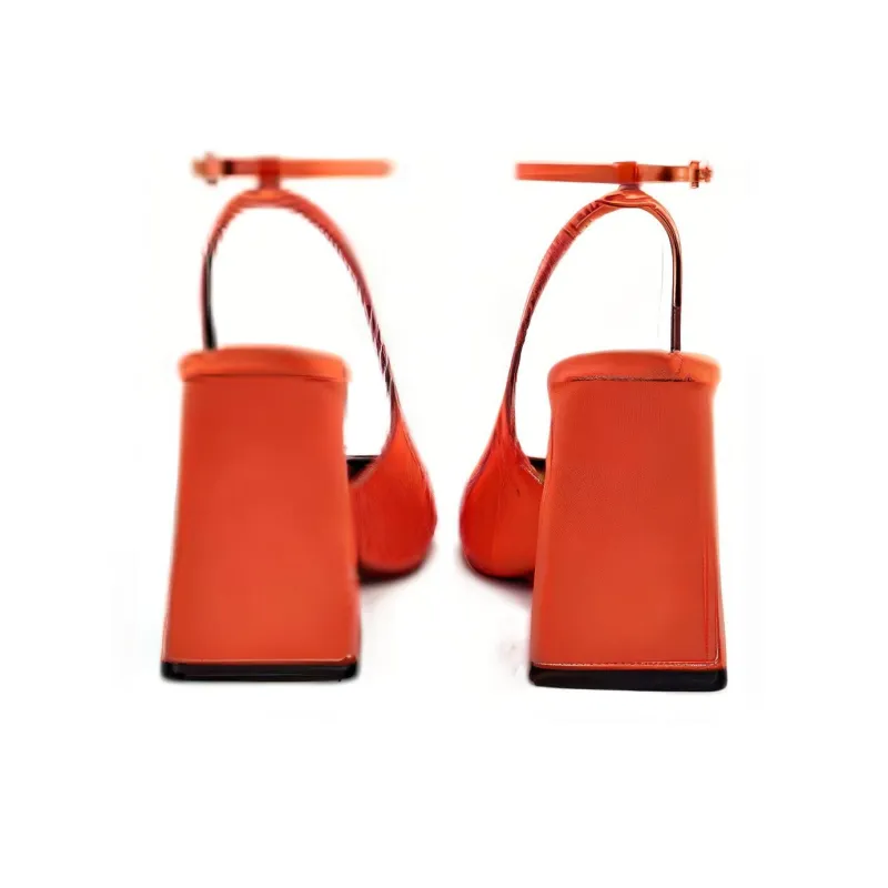 ZARA Chunky Heel High Heels 9.5cm Women's Orange-4