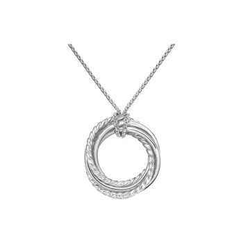 David Yurman Sterling Silver Crossover Diamond Pendant Necklace 21mm