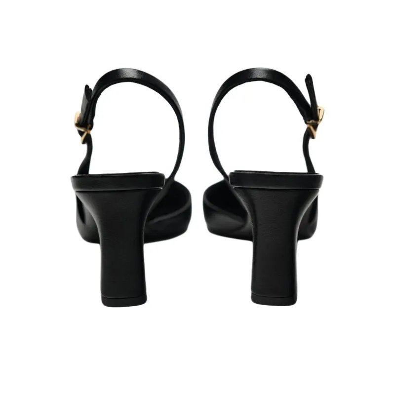 ZARA Chunky Heel High Heels Women's Black-4