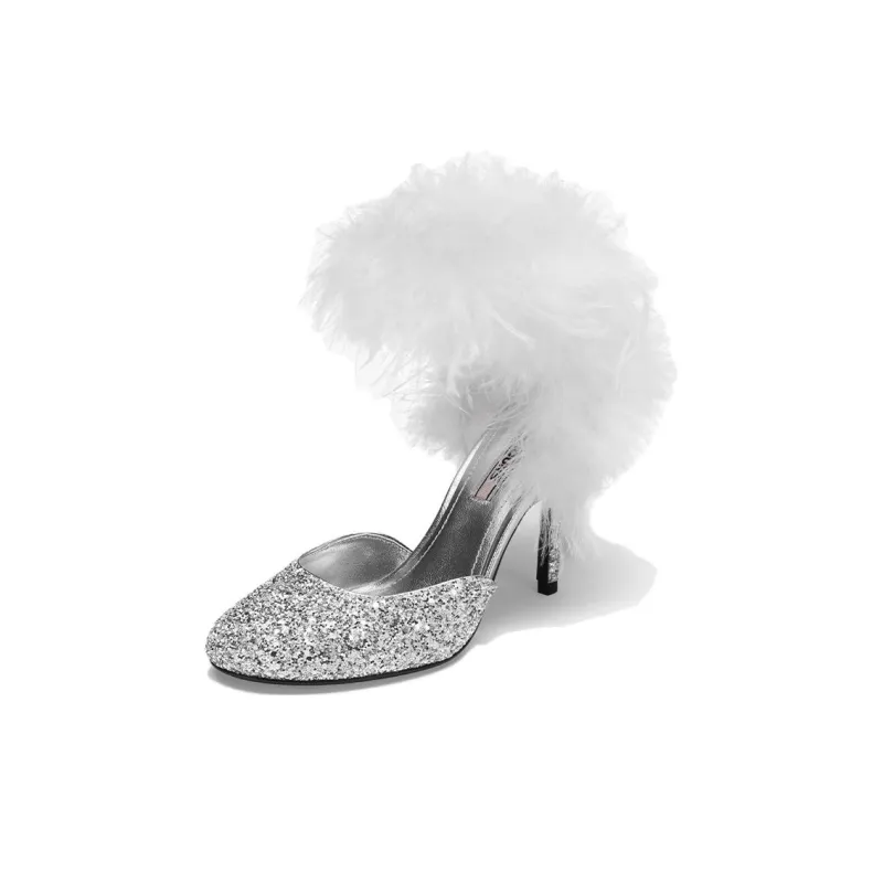 73Hours Aerial Dance Party Slim Heel High Heels 9cm Women's Silver-1