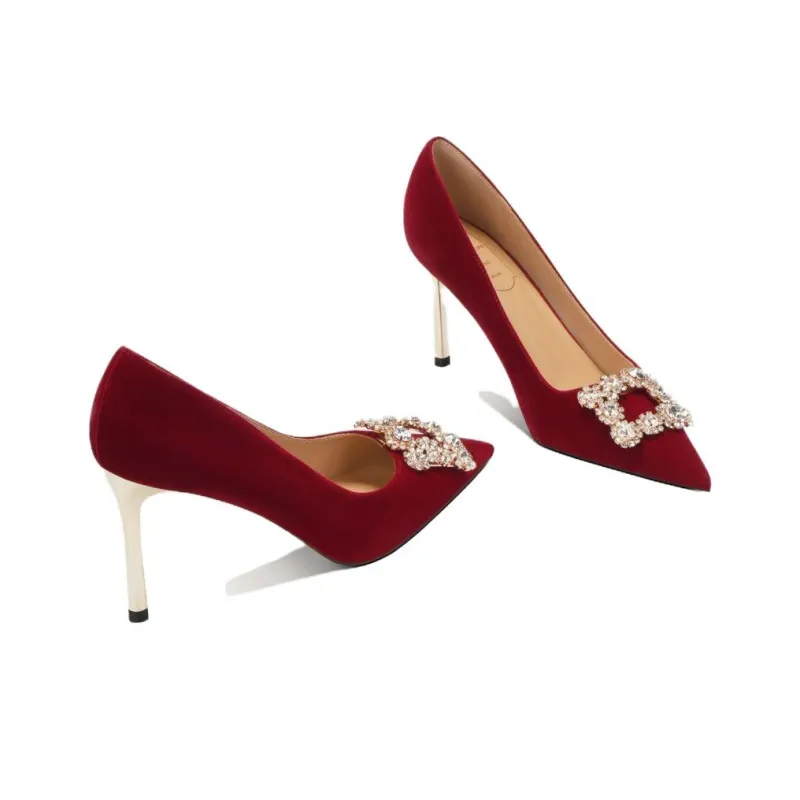Zubumei Slim Heel High Heels Women's Red-2