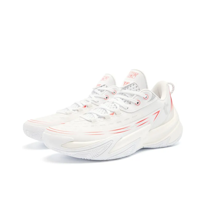 QIAODAN Cushioning Wear-Resistant Low-Top Chai Rebound Technology Basketball Shoes Men's White Red-2