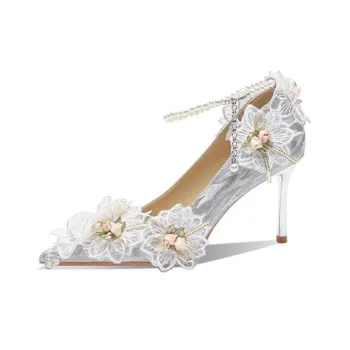 HKCP Slim Heel High Heels 8cm Women's Silver
