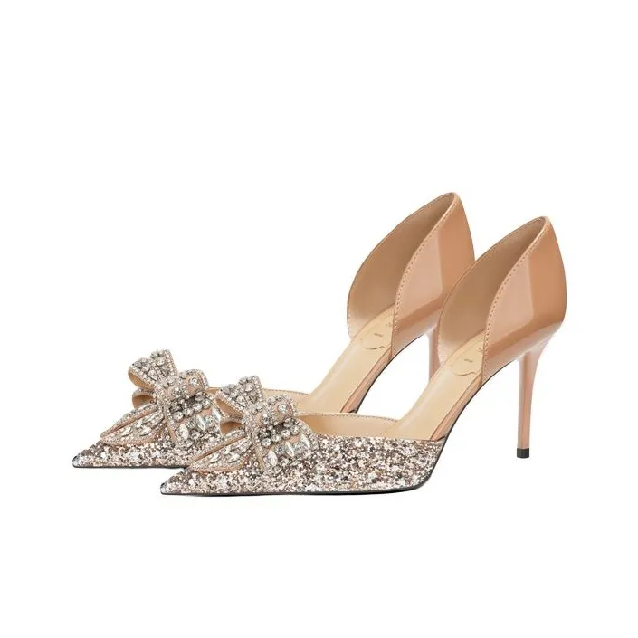 Zubumei Slim Heel High Heels 8cm Women's Light Gold-1