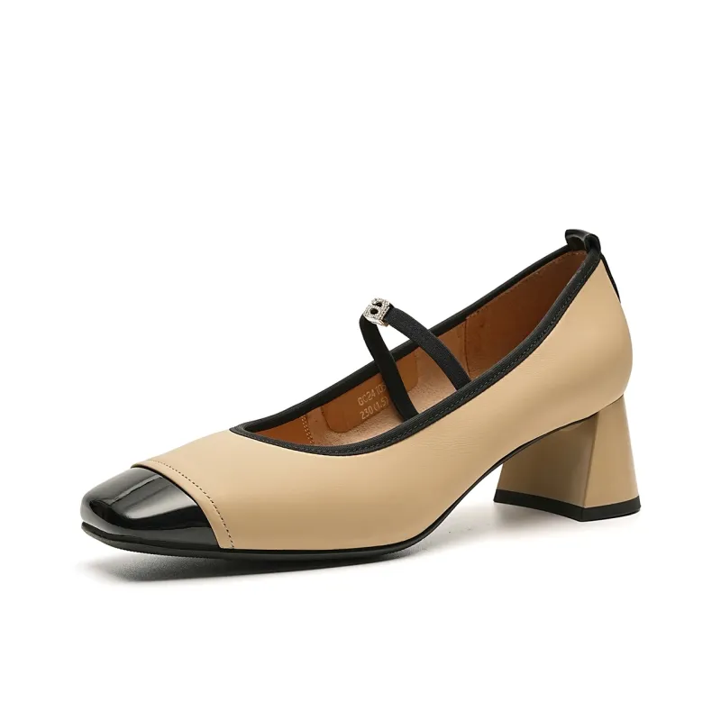 EBLAN Chunky Heel High Heels Women's Apricot-1