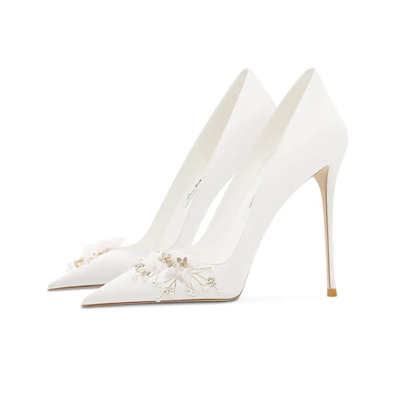 Ganxiaojie Slim Heel High Heels Women's White-1