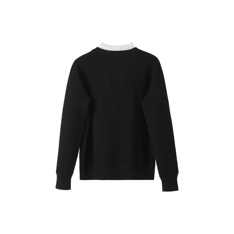 Fstudio Fall And Winter Korean Style Mock Two Piece V Neck Knitwear Design Sweater Unisex Black-1