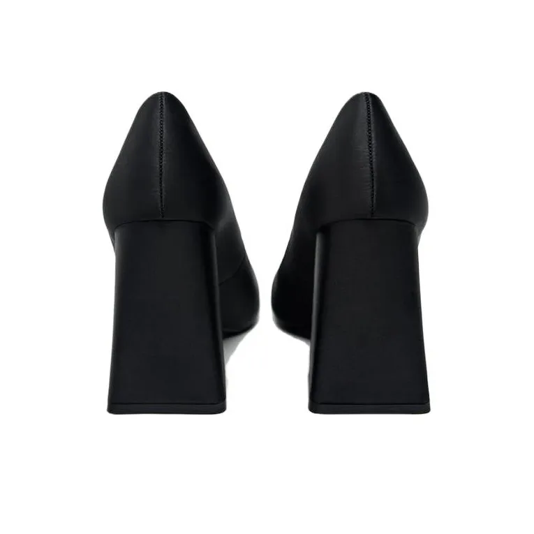 ZARA Chunky Heel High Heels 9cm Women's Black-4