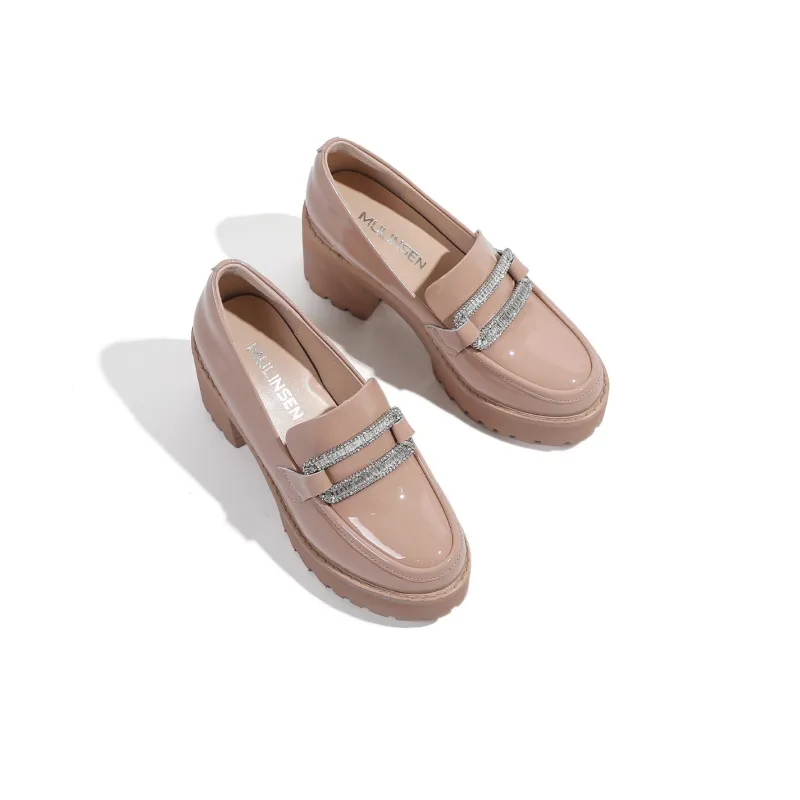 Mulinsen Chunky Heel High Heels 8.5cm Women's Nude-2