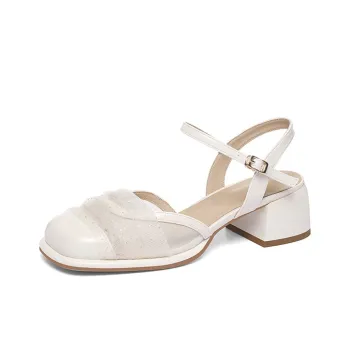 Golden Silk Rabbit Chunky Heel High Heels 5.5cm Women's