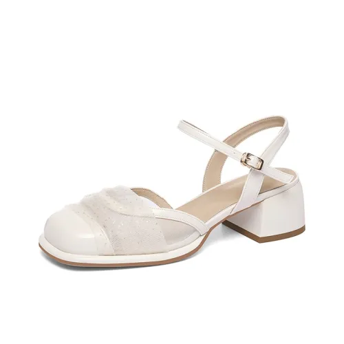 Golden Silk Rabbit Chunky Heel High Heels 5.5cm Women's