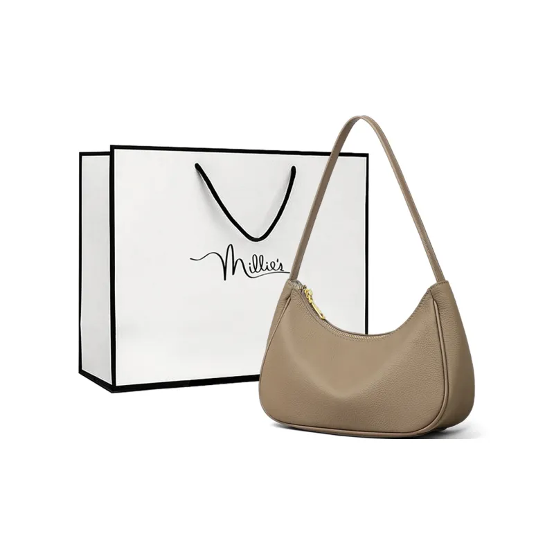 MILLIE'S Cow Leather With Synthetic Leather Handbag, Shoulder Bag Baguette Bag Regular Women's White-5