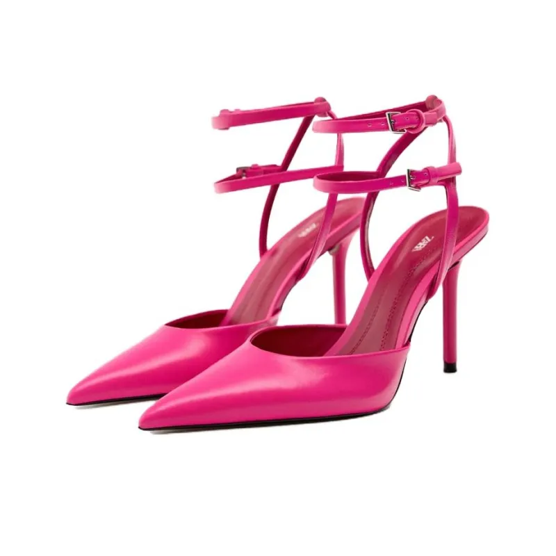 ZARA Slim Heel High Heels 9.5cm Women's Rose Red-1