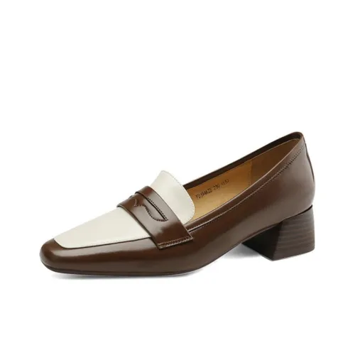 F·LOVES·f Block Heel High Heels 4.5cm Women's Brown White