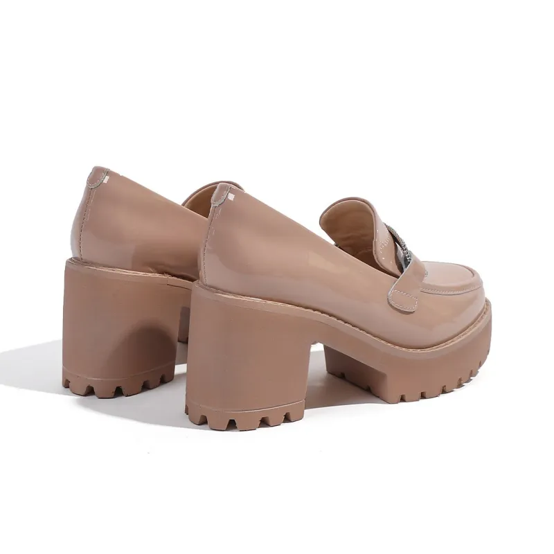 Mulinsen Chunky Heel High Heels 8.5cm Women's Nude-3