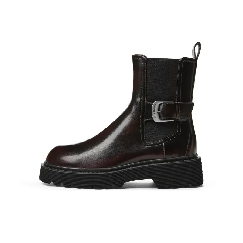 CHARLES&KEITH Small CK Ankle Boots 4.3cm Women's Black/Dark Brown Dark Brown/Chalk White-5