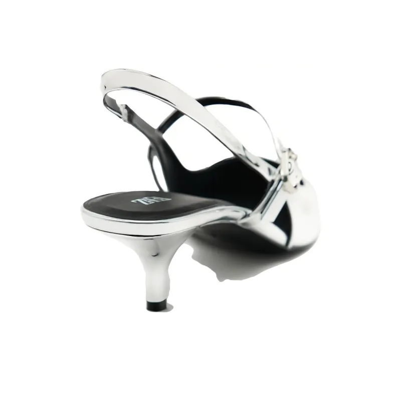 ZARA Slim Heel High Heels 6cm Women's Silver-3
