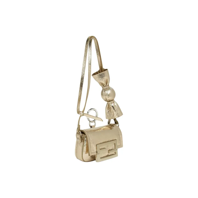 FENDI Baguette Lambskin One Shoulder Handbag Extra Mini Women's Gold-2