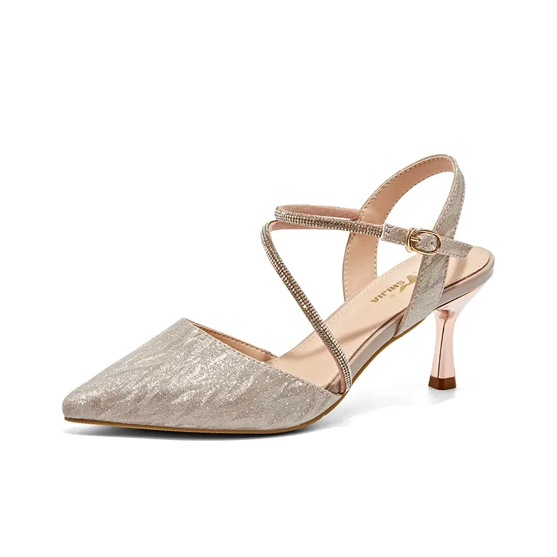 GNSJ Slim Heel High Heels 6cm Women's Champagne-1