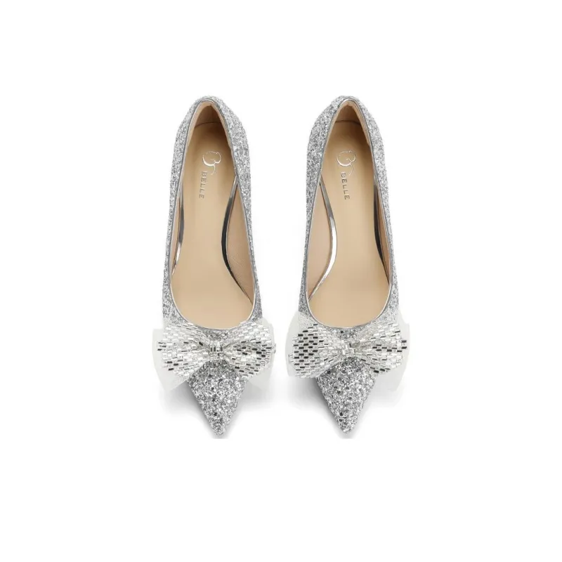 BELLE Slim Heel High Heels 6cm Women's Silver-3