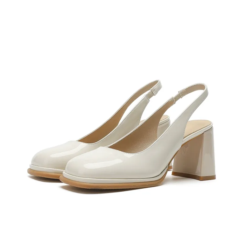 Zubumei Chunky Heel High Heels 7cm Women's Ecru-1