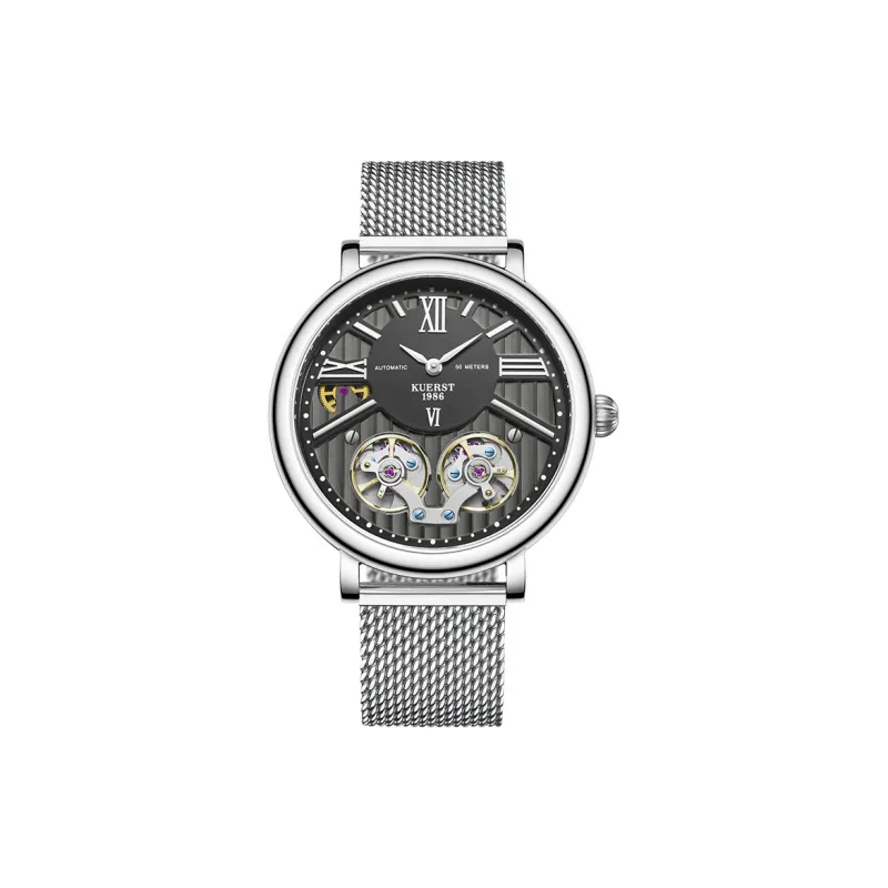 KUERST Mechanical Movement Stainless Steel Watchband Watch Men's Watches Black Dial-5