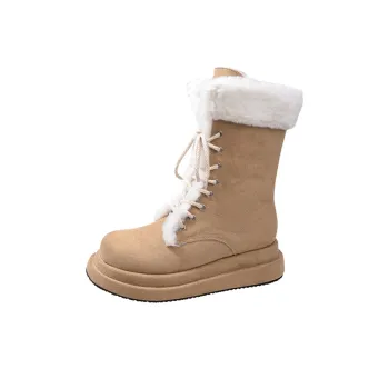 CHERRY&KALIKA Thermal Waterproof Abrasion Resistant Height Increasing Slip Resistant Short Snow Boots Women's Khaki
