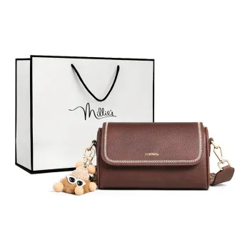 MILLIE'S Cow Leather With Synthetic Leather Pillow Bag, Cylinder Bag, Shoulder Bag, Crossbody Bag Women's Coffee