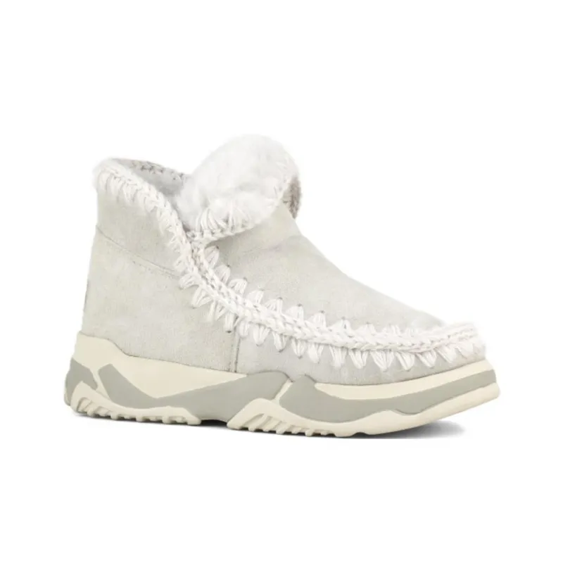 MOU Eskimo Trainer Ankle Boots Women's White Gray-2